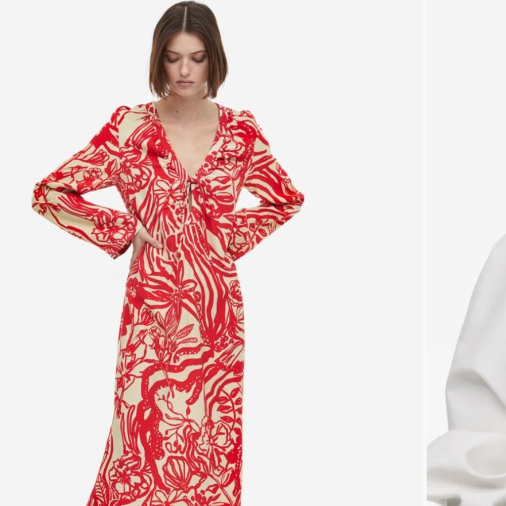 H&M Patterned Tie-detail Dress